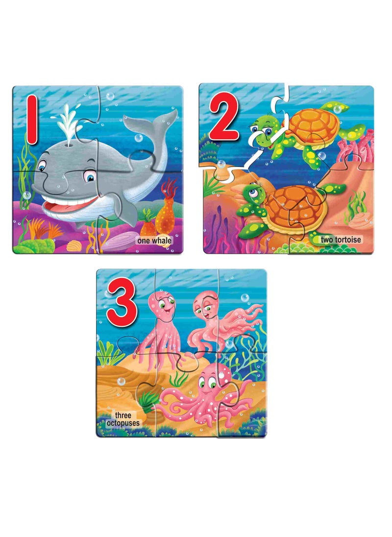 Creative's My Number Puzzles 1 to 10 | Educational 2in1 Puzzles Game | Number with Water Animals |Star Fish | Gold Fish | Octopus | Sea Horses & More | Jigsaw Puzzles Game for 3 & Up Kids