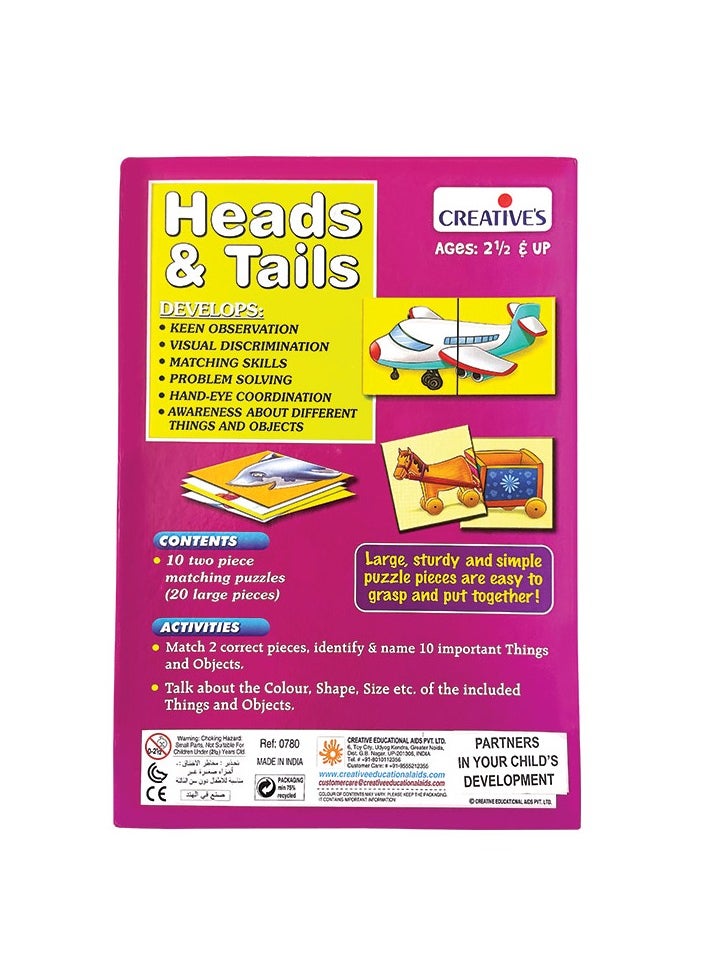 Creative's Heads & Tails | Educational Game | Matching Puzzles | Early Learner Matching Game | Fun with Educational Game | Matching Skills | Problem Solving | Matching Puzzle for 2 & Up Kids