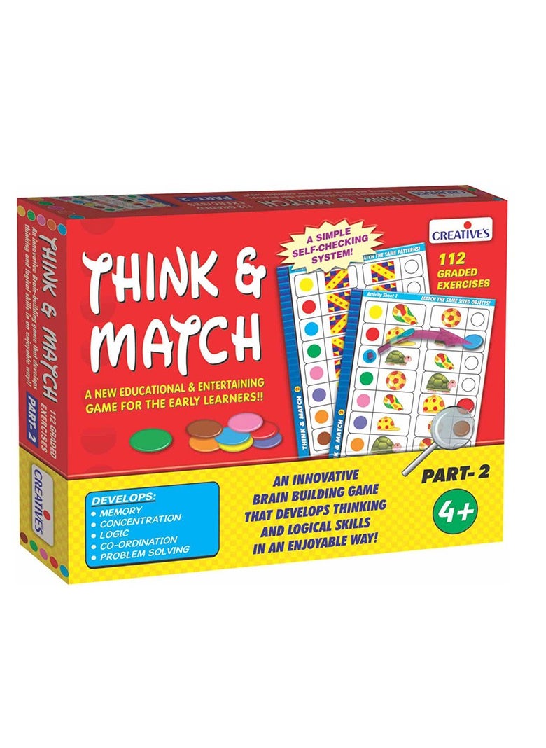 Creative's Think & Match Part-2, Brain Building Games for Kids, Develops Thinking & Logical Skills, Self Checking Learning Games| Matching Colour Activity Card| 112 Graded Exercises | Ages 4 & up