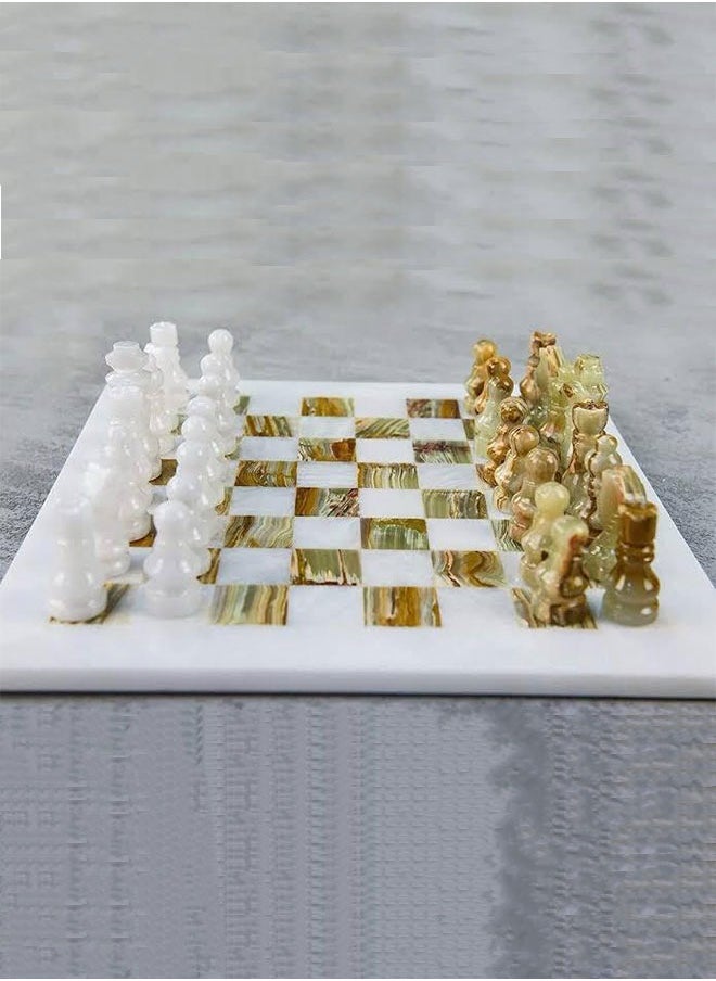 Onyx Marble Chess Set – 12-Inch Handcrafted Chessboard with 2 Color Pieces, Multiple Colors Available