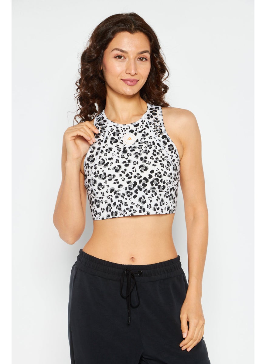 Women Sportswear Fit Animal Pattern Crop Top, White/Black