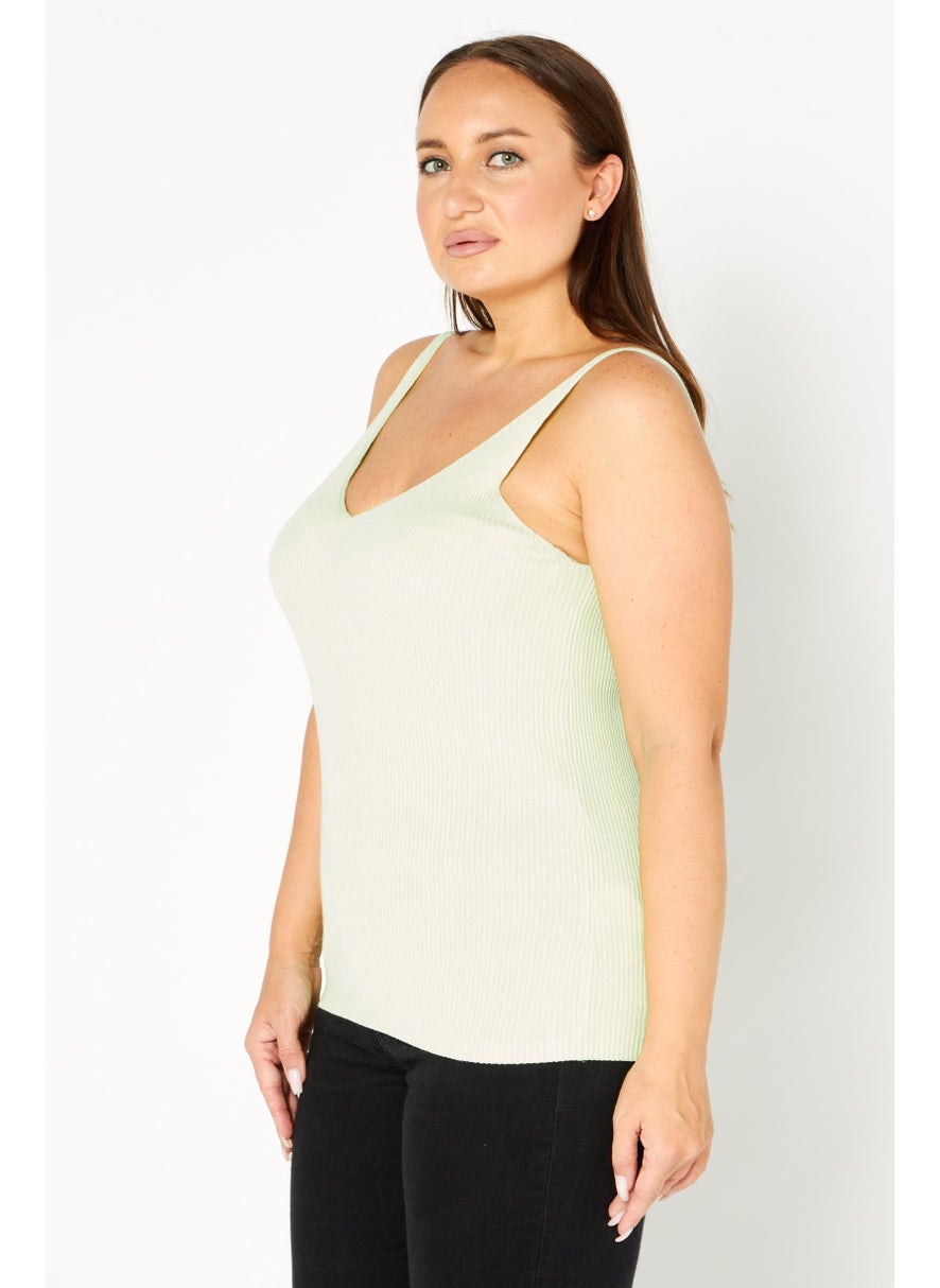 Women V-Neck Sleeveless  Textured Top, Green