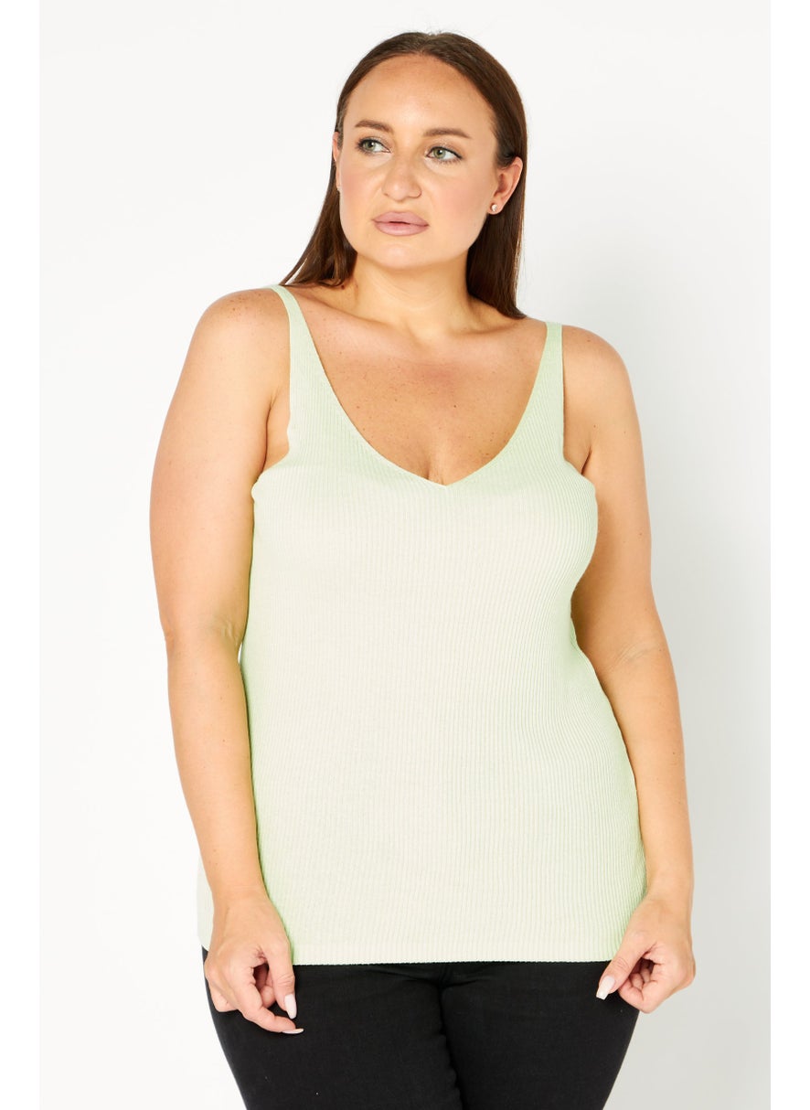 Women V-Neck Sleeveless  Textured Top, Green