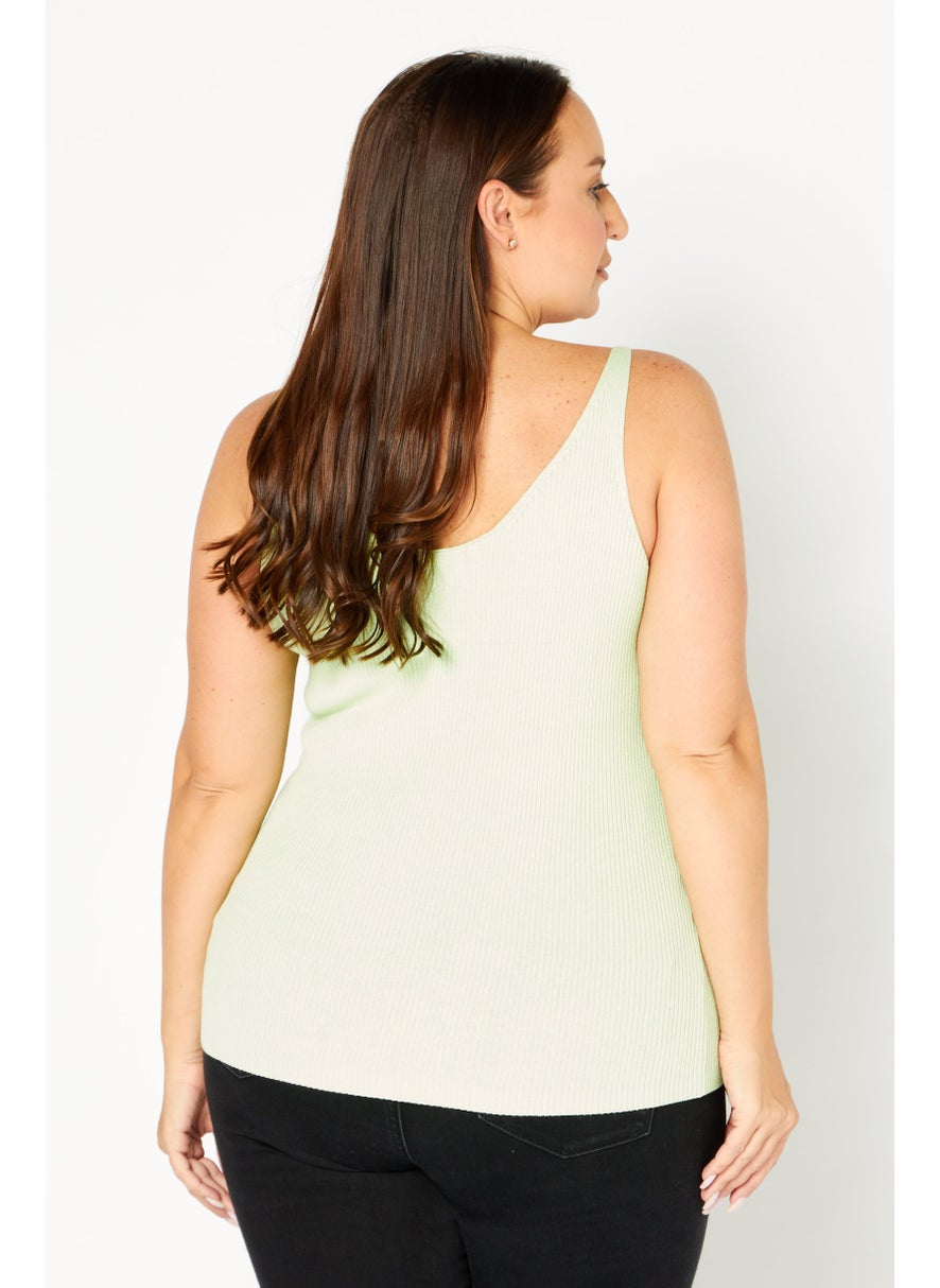 Women V-Neck Sleeveless  Textured Top, Green