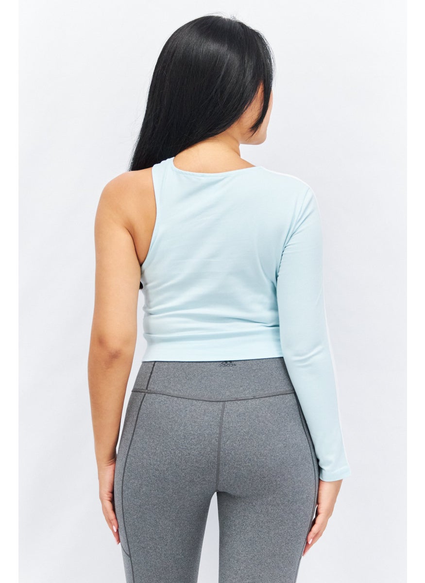 Women Sportswear Fit One Shoulder Sleeve Crop Top, Mint