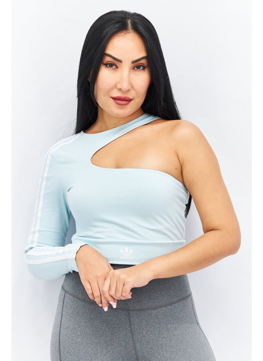 Women Sportswear Fit One Shoulder Sleeve Crop Top, Mint