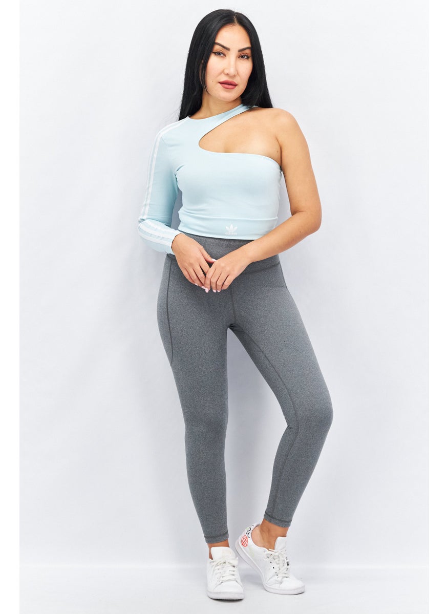 Women Sportswear Fit One Shoulder Sleeve Crop Top, Mint