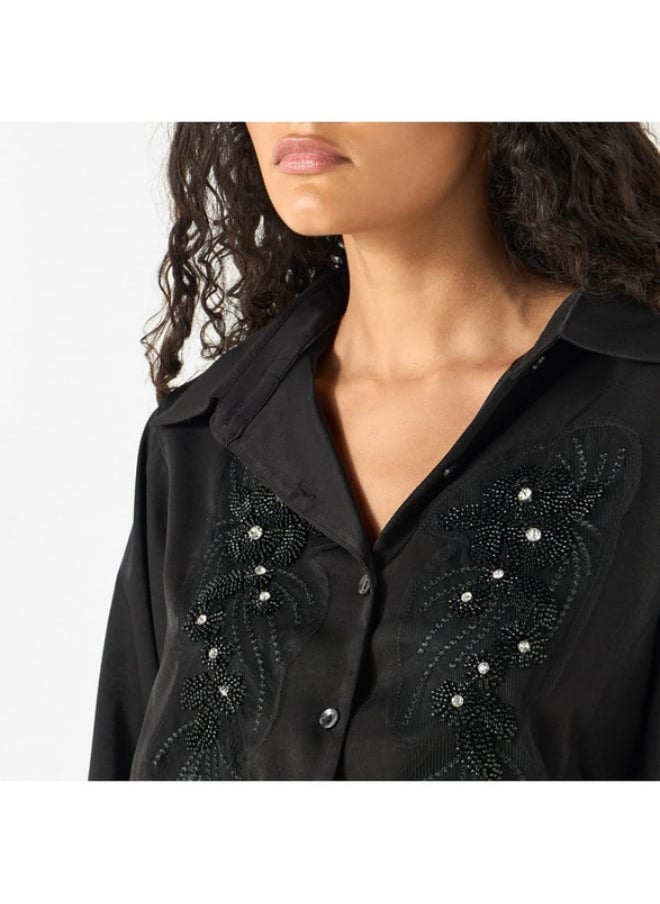 2Xtremz Bead Embellished Shirt with Bishop Sleeves and Button Placket