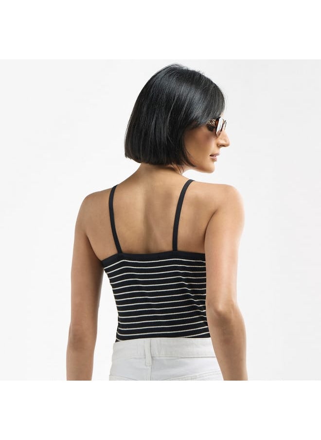 Striped Sleeveless Bodysuit with V-neck