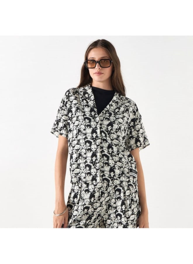 The Celestials Print Notch Collar Shirt with Short Sleeves