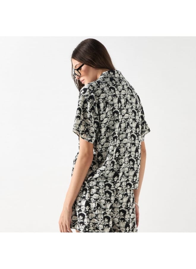 The Celestials Print Notch Collar Shirt with Short Sleeves