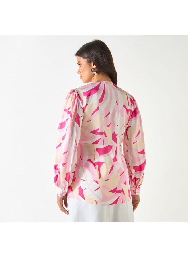 Iconic Printed Wrap Top with Tie-Ups and Long Sleeves