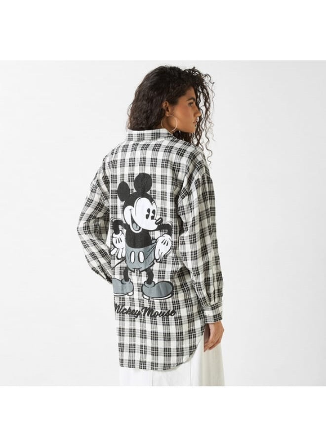 Mickey Mouse Print Shirt with Long Sleeves and Chest Pocket