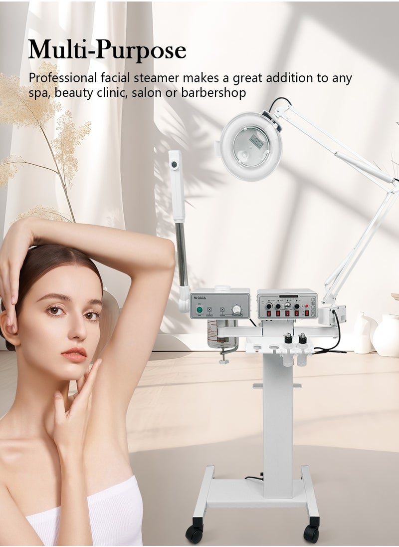 8 in 1 Professional High Frequency Facial Steamer with Lamp Esthetician Steamer for Skin Care