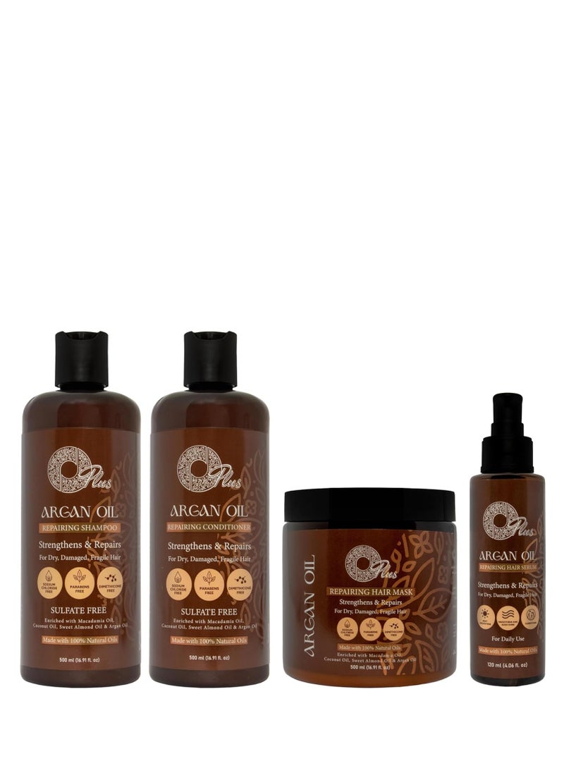 OPlus Argan Oil Hair Care Set – 4-Piece Collection with Natural Oils for Hydrated and Healthy Hair, 500 ml