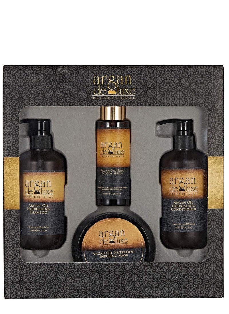 Argan De Luxe Hair Care Nourishing Shampoo & Conditioner, Infusing Mask and Oil Serum - 4pc Gift Set