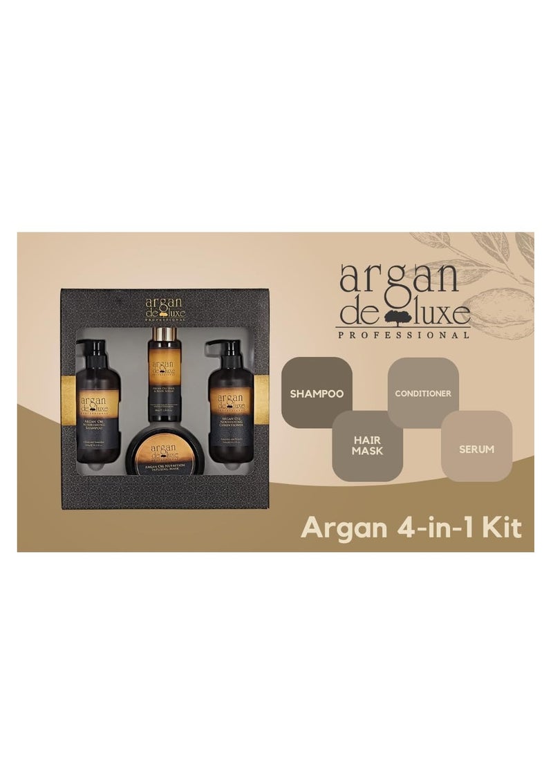 Argan De Luxe Hair Care Nourishing Shampoo & Conditioner, Infusing Mask and Oil Serum - 4pc Gift Set