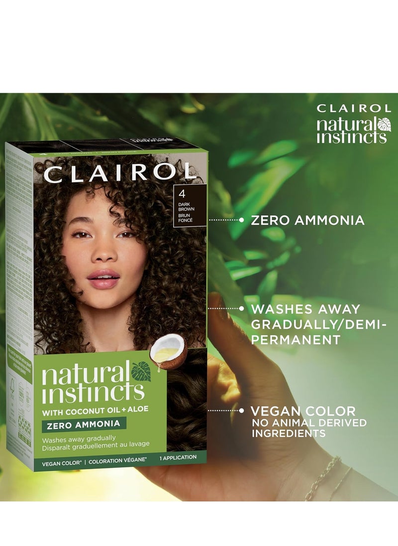 Clairol Natural Instincts Demi-Permanent Hair Dye, 4 Dark Brown Hair Color, Pack of 1