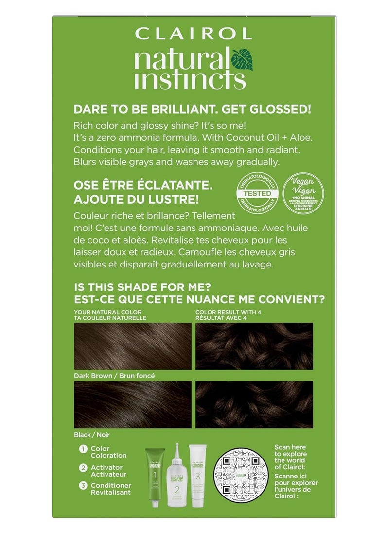 Clairol Natural Instincts Demi-Permanent Hair Dye, 4 Dark Brown Hair Color, Pack of 1