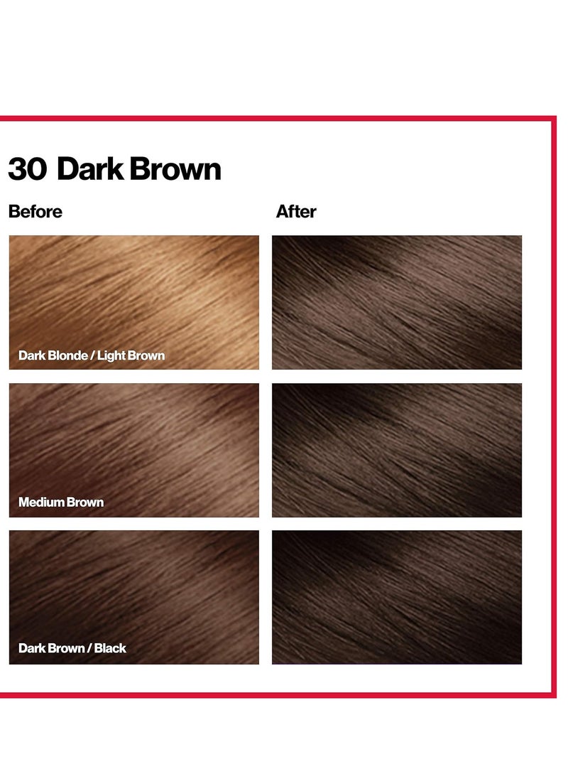 Permanent Hair Color by Revlon, Permanent Brown Hair Dye, Colorsilk with 100% Gray Coverage, Ammonia-Free, Keratin and Amino Acids, Brown Shades, 30 Dark Brown (Pack of 3)