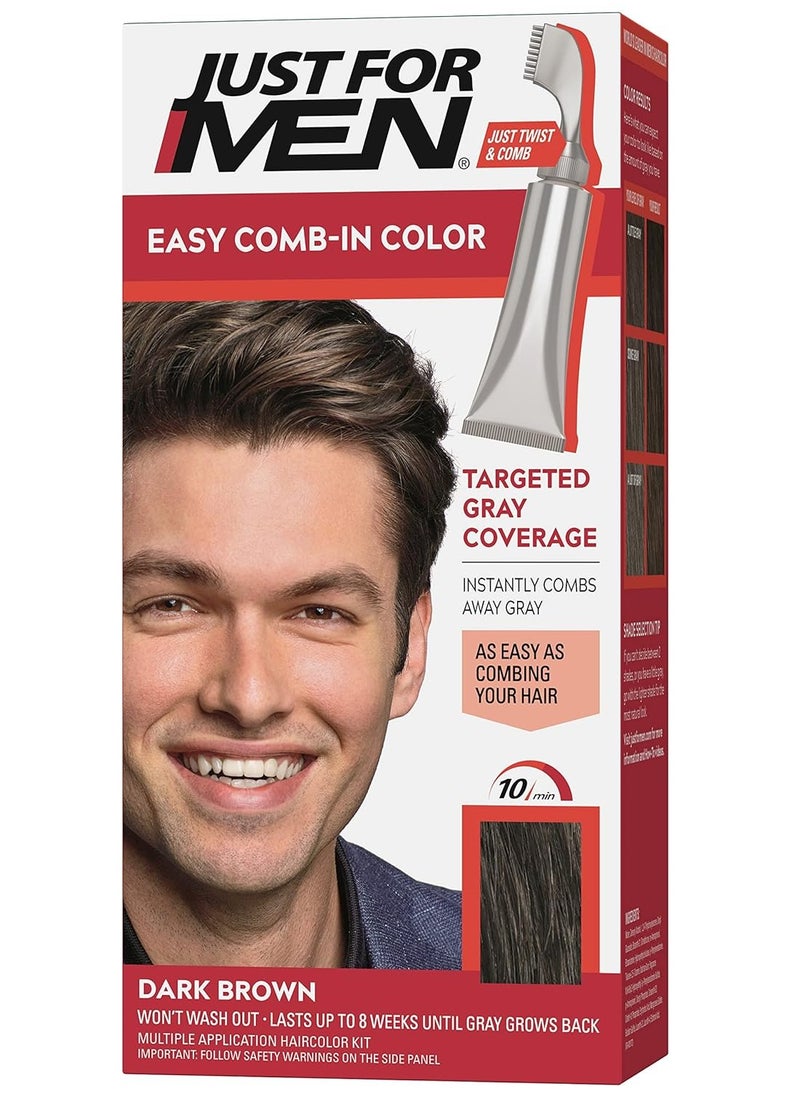 Just For Men Easy Comb-In Color Mens Hair Dye, Easy No Mix Application with Comb Applicator - Dark Brown, A-45, Pack of 1