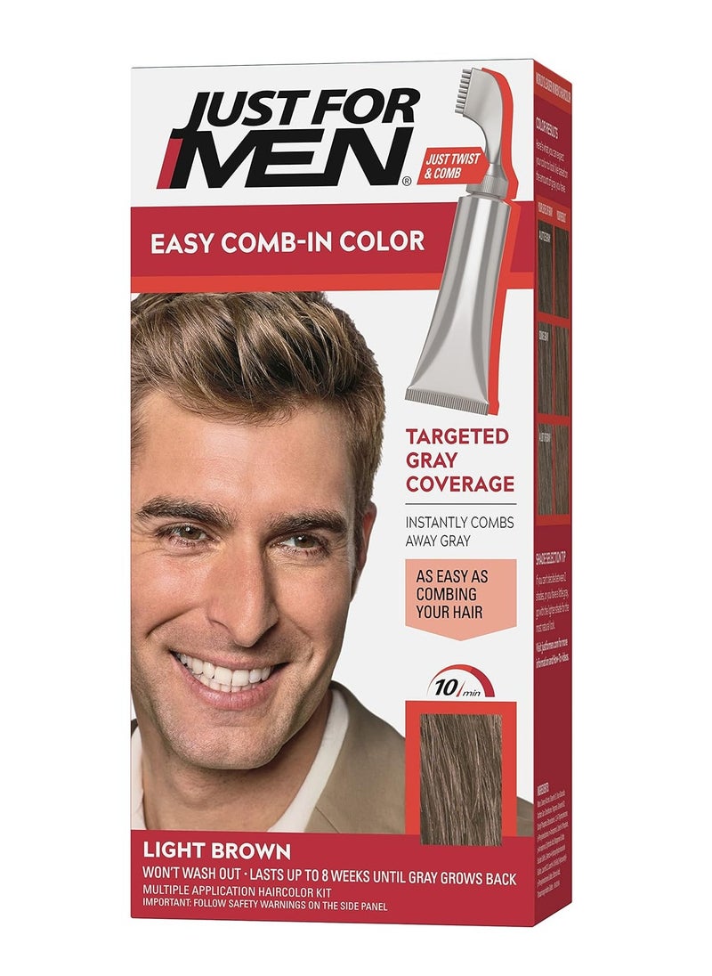 Just For Men Easy Comb-In Color Mens Hair Dye, Easy No Mix Application with Comb Applicator - Light Brown, A-25, Pack of 1