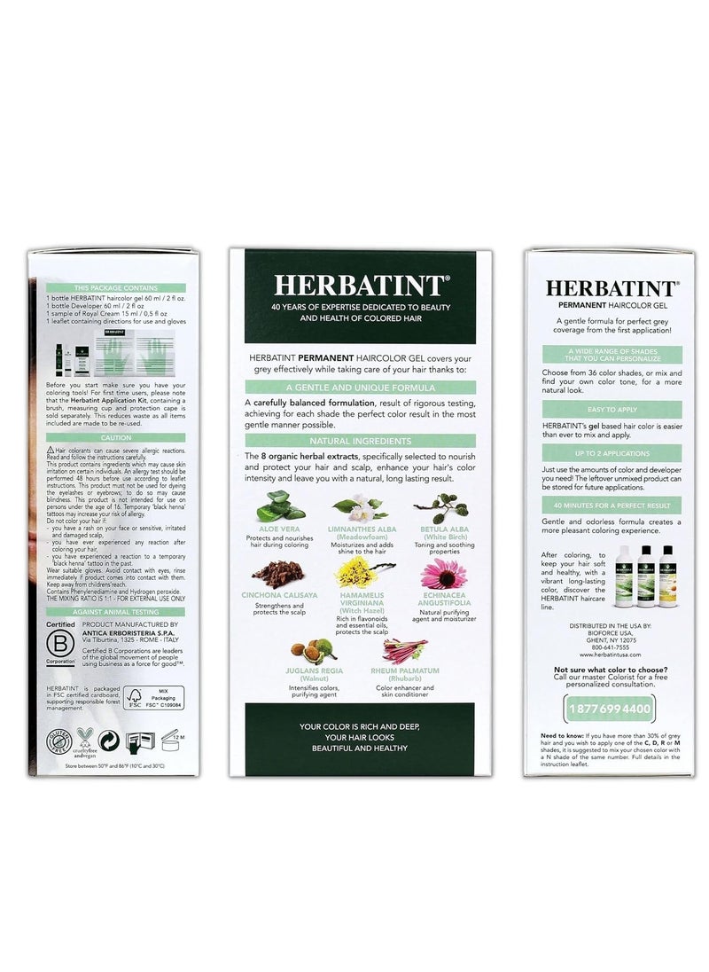 Herbatint Permanent Haircolor Gel, 4N Chestnut, Alcohol Free, Vegan, 100% Grey Coverage - 4.56 oz