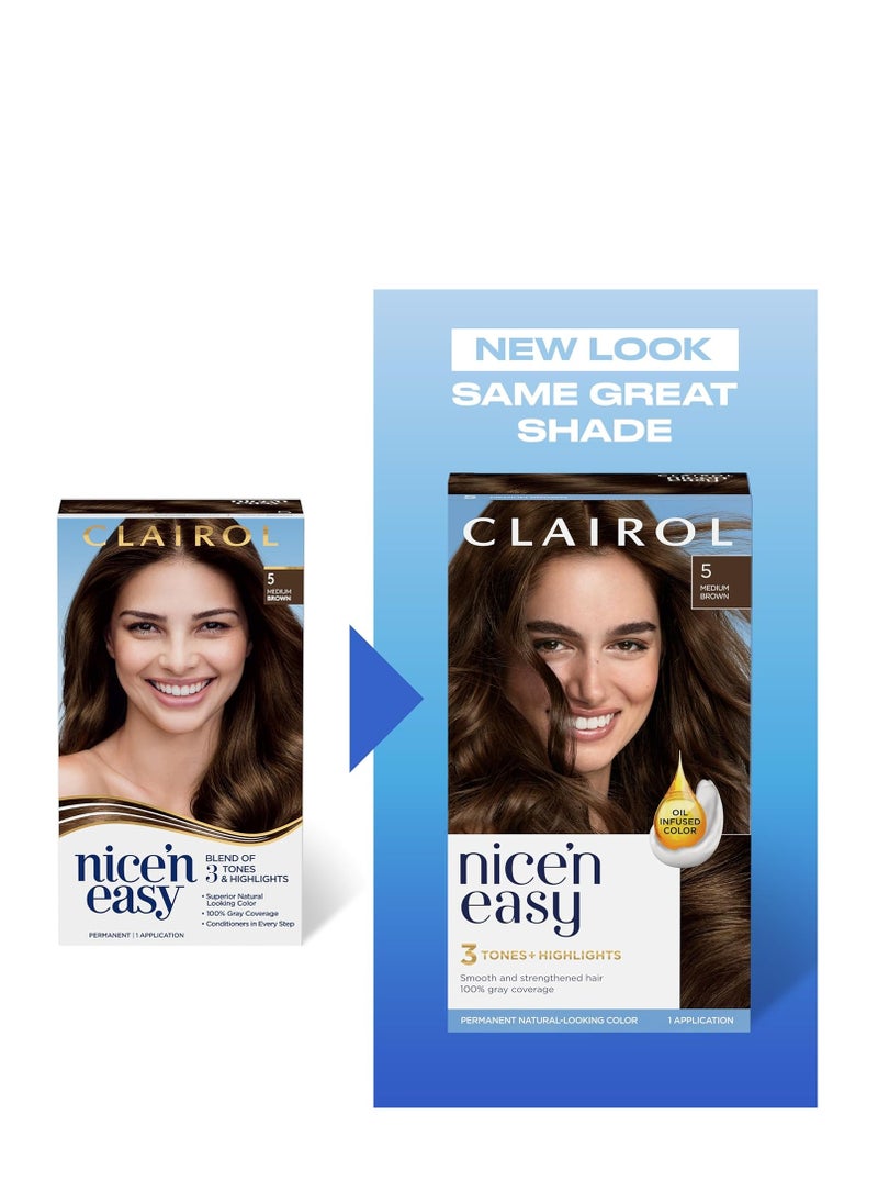 Clairol Nice'n Easy Permanent Hair Color, 5 Medium Brown, Pack of 1