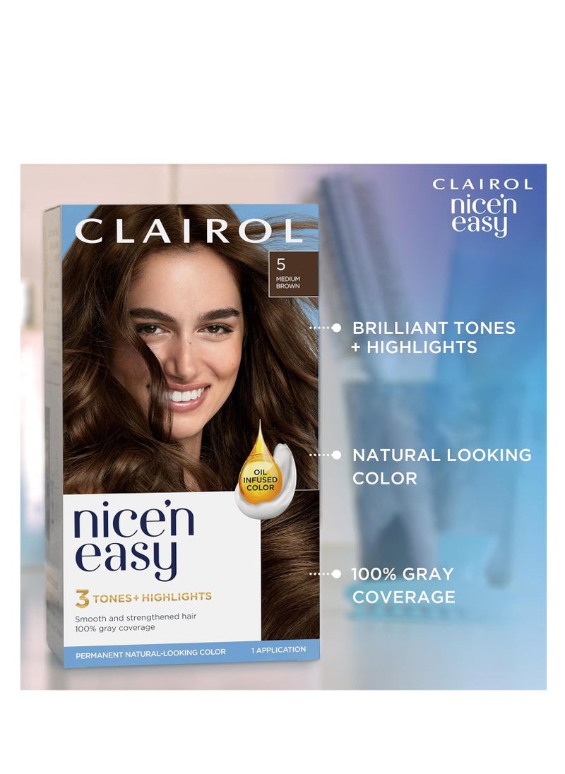 Clairol Nice'n Easy Permanent Hair Color, 5 Medium Brown, Pack of 1