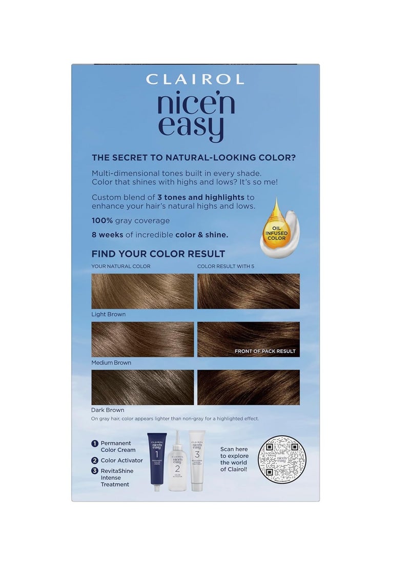 Clairol Nice'n Easy Permanent Hair Color, 5 Medium Brown, Pack of 1