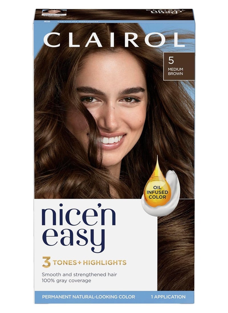 Clairol Nice'n Easy Permanent Hair Color, 5 Medium Brown, Pack of 1