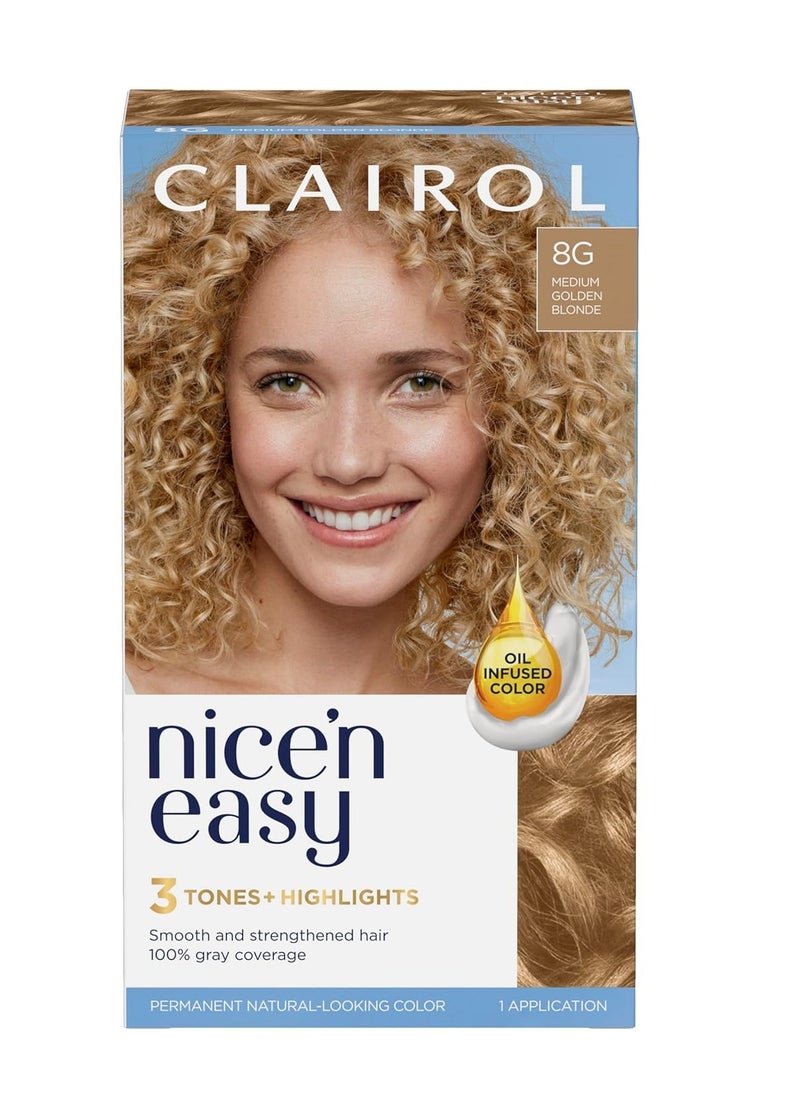 Clairol Nice'n Easy Permanent Hair Dye, 8G Medium Golden Blonde Hair Color, Pack of 1