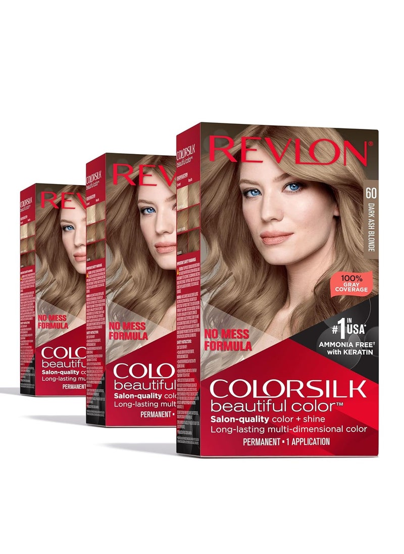 Revlon Permanent Hair Color, Permanent Blonde Hair Dye, Colorsilk with 100% Gray Coverage, Ammonia-Free, Keratin and Amino Acids, Blonde Shades (Pack of 3)