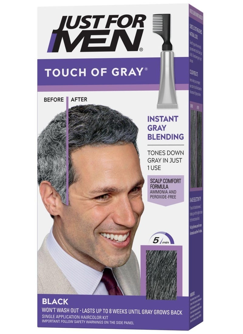 Just For Men Touch of Gray, Mens Hair Color Kit with Comb Applicator for Easy Application, Great for a Salt and Pepper Look - Black, T-55, Pack of 1