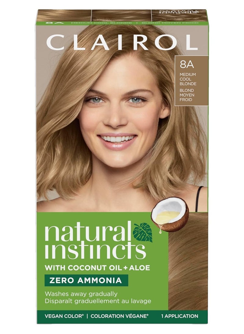 Clairol Natural Instincts Demi-Permanent Hair Dye, 8A Medium Cool Blonde Hair Color, Pack of 1