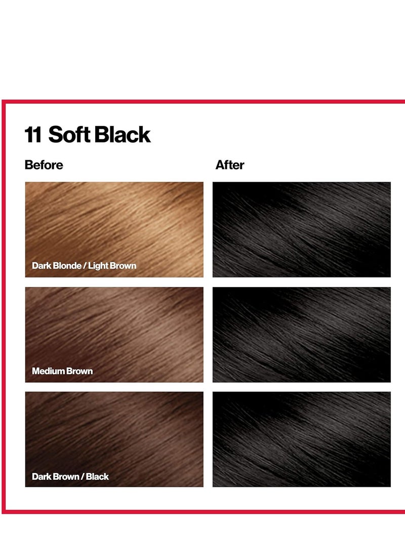 Permanent Hair Color by Revlon, Permanent Black Hair Dye, Colorsilk with 100% Gray Coverage, Ammonia-Free, Keratin and Amino Acids, Black Shades, 11 Soft Black (Pack of 3)