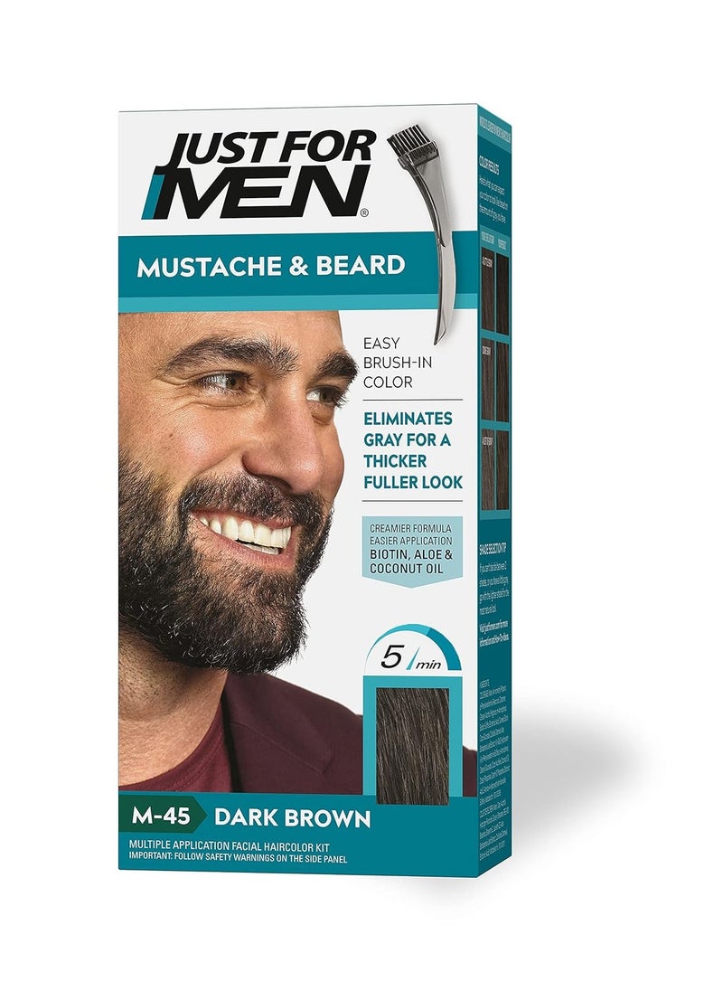 Just For Men Mustache & Beard, Beard Dye for Men with Brush Included for Easy Application, With Biotin Aloe and Coconut Oil for Healthy Facial Hair - Dark Brown, M-45, Pack of 1