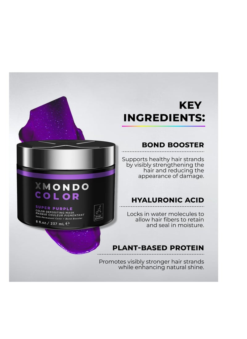 XMONDO Color Super Purple Depositing Mask & Semi-Permanent Purple Dye | Infused with Bond Booster Technology & Hyaluronic Acid for Nourishment, Revitalization & Repair, Vegan Formula, 8 Fl Oz 1-Pack