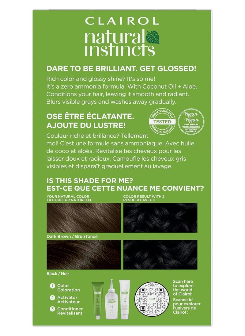 Clairol Natural Instincts Demi-Permanent Hair Dye, 2 Black Hair Color, Pack of 1