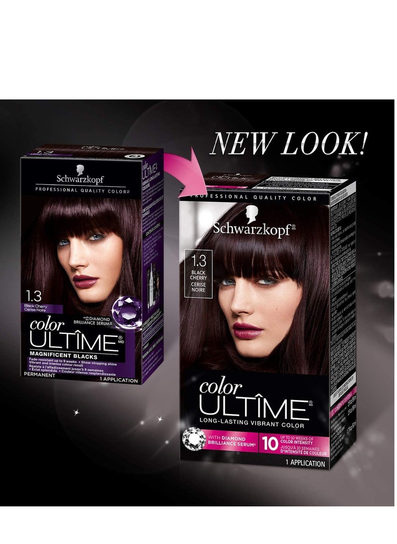 Schwarzkopf Color Ultime Hair Color, 1.3 Black Cherry, 1 Application - Permanent Black Hair Dye for Vivid Color Intensity and Fade-Resistant Shine up to 10 Weeks