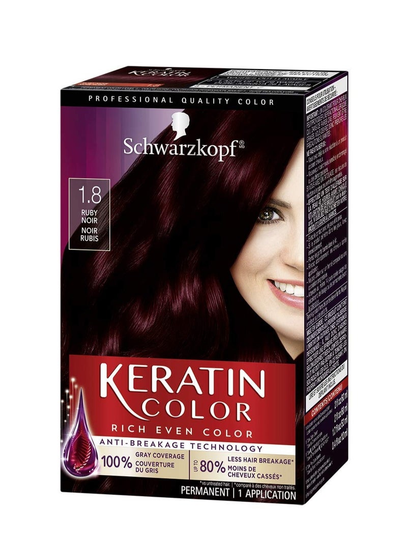 Schwarzkopf Keratin Color Permanent Hair Color, 1.8 Ruby Noir, 1 Application - Professionally Inspired Permanent Hair Dye, for up to 80% Less Breakage vs Untreated Hair and up to 100% Gray Coverage