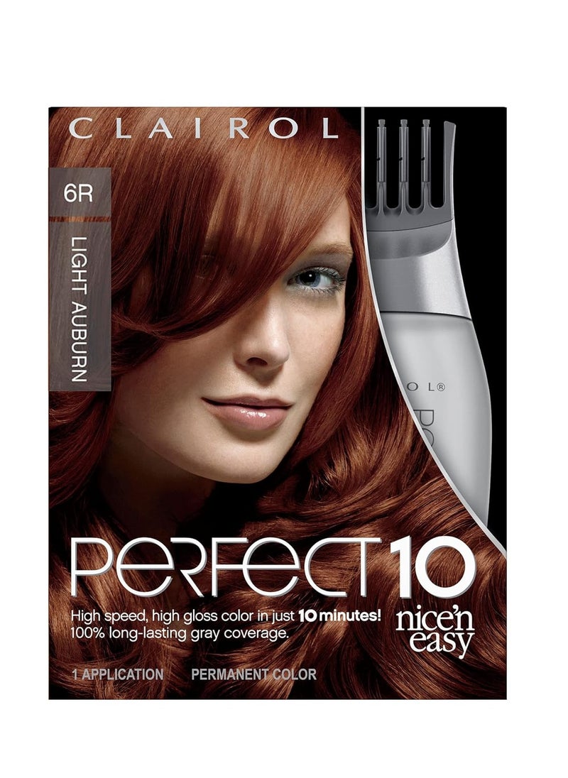 Clairol Nice'n Easy Perfect 10 Permanent Hair Color, 6R Light Auburn, Pack of 1