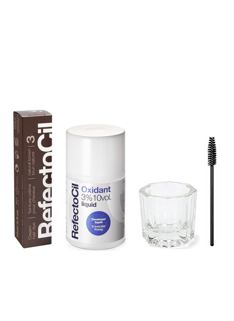 RefectoCil Hair Tinting Kit Includes Cream Hair Dye + Liquid Oxidant 3% + Mixing Brush & Mixing Dish