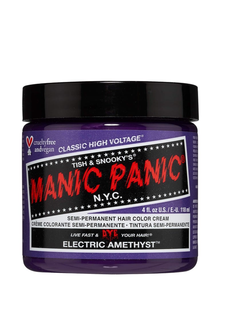 MANIC PANIC Electric Amethyst Purple Hair Dye - Classic High Voltage - Semi Permanent Bright Purple Hair Color With Violet And Blue Undertones - Vegan, PPD & Ammonia Free (4oz)