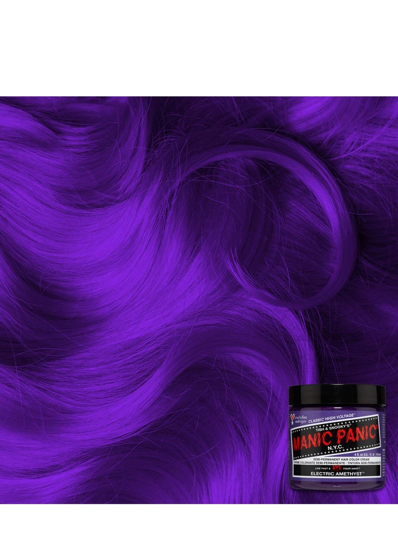 MANIC PANIC Electric Amethyst Purple Hair Dye - Classic High Voltage - Semi Permanent Bright Purple Hair Color With Violet And Blue Undertones - Vegan, PPD & Ammonia Free (4oz)