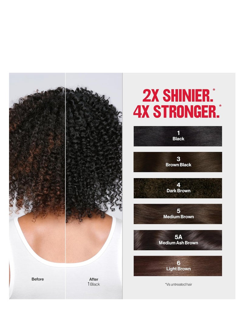 Revlon ColorSilk Tone + Gloss + Care Demi Permanent Hair Color, Hair Dye with Leave in Scalp and Hair Serum, 2x Shinier, 4x Stronger, 1 Black, 4.5 fl. Oz