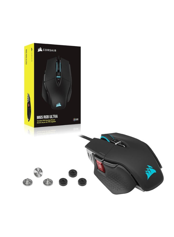 Corsair M65 RGB Ultra Tunable FPS Gaming Mouse Marksman 26,000 DPI Optical Sensor, Optical Switches, AXON Hyper-Processing Technology, Sensor Fusion Control, Tunable Weight System - Black