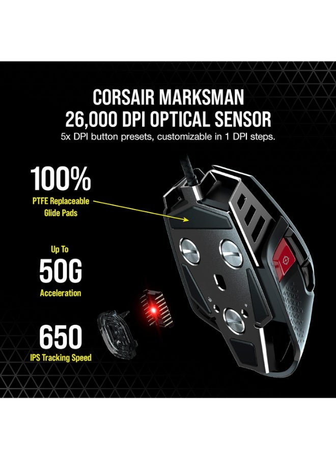 Corsair M65 RGB Ultra Tunable FPS Gaming Mouse Marksman 26,000 DPI Optical Sensor, Optical Switches, AXON Hyper-Processing Technology, Sensor Fusion Control, Tunable Weight System - Black