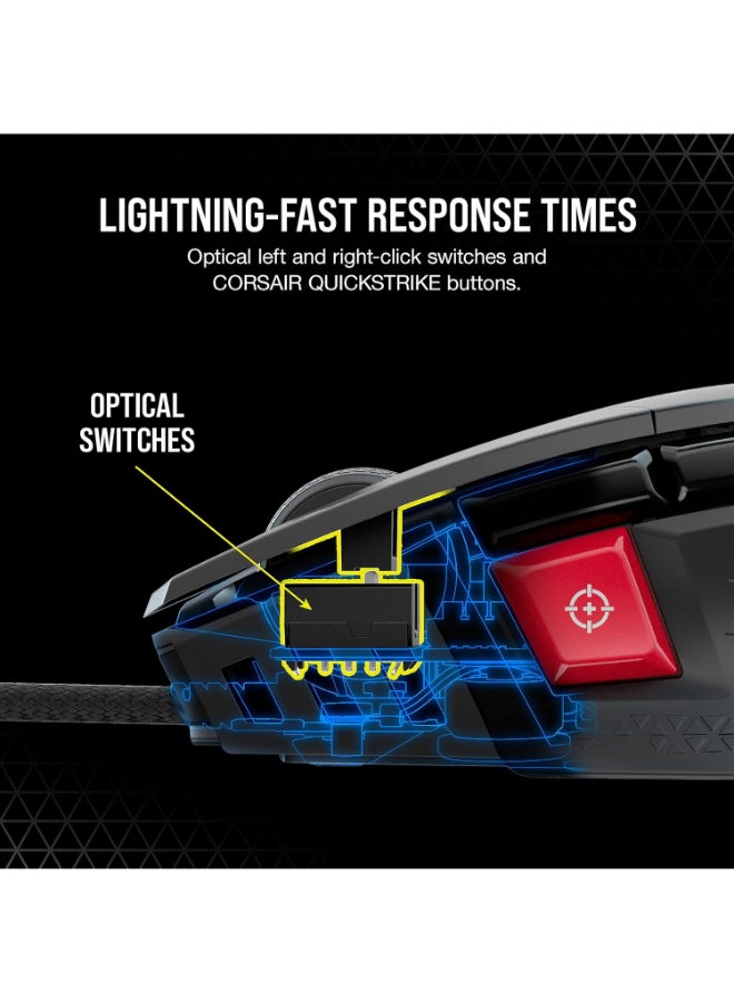 Corsair M65 RGB Ultra Tunable FPS Gaming Mouse Marksman 26,000 DPI Optical Sensor, Optical Switches, AXON Hyper-Processing Technology, Sensor Fusion Control, Tunable Weight System - Black