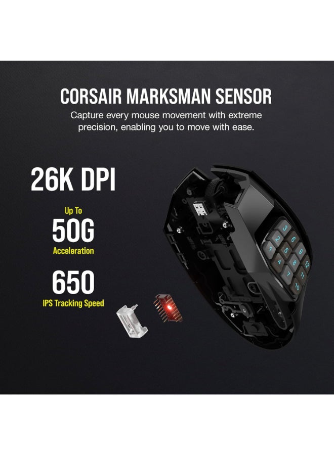 Corsair Scimitar Elite RGB Wireless Mmo Gaming Mouse - 26,000 DPI - 16 Programmable Buttons - Up To 150 Hrs Battery - iCUE Compatible - Black